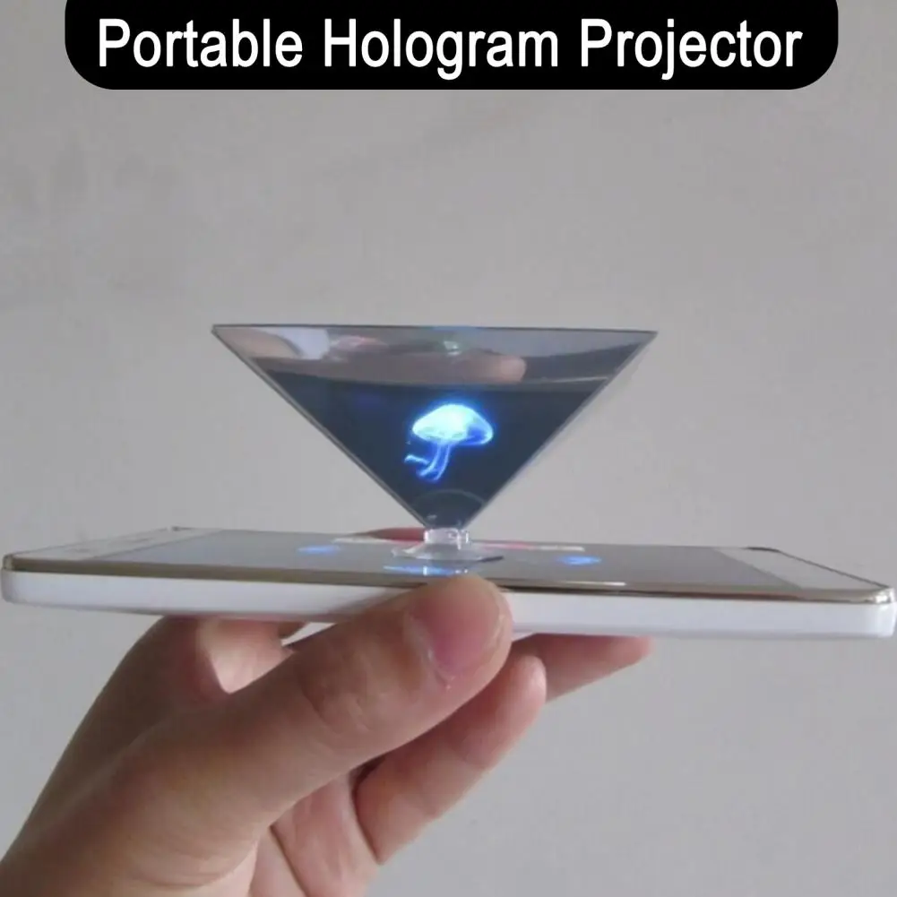 3D Hologram Pyramid Display Projector with Suction Cup Mini Hologram Viewer Mobile Smart Phone 3D Holographic Projection Device