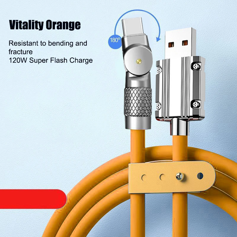Fast Charging Data Line 120W 7A Type C Cable With 180 Degree Rotary Elbow For Mobile Phone Charger Power Cable Accessories