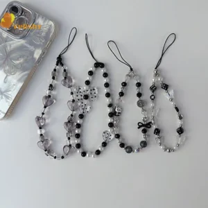 Trendy Mobile Phone Bracelet Lanyard For Smart Phone Universal Accessories Black Bead Anti-Lost Wrist Strap Bags Keychain