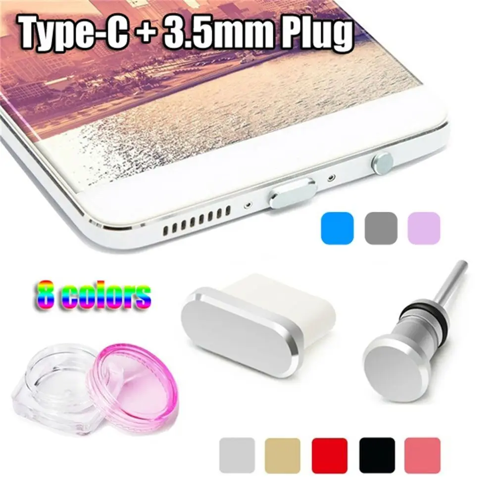 2Pcs/set Metal Type-C Charging Port Anti-Dust 3.5mm Earphone Jack Dust Plug For Samsung Huawei Xiaomi Smart Phone Accessories - Image 3