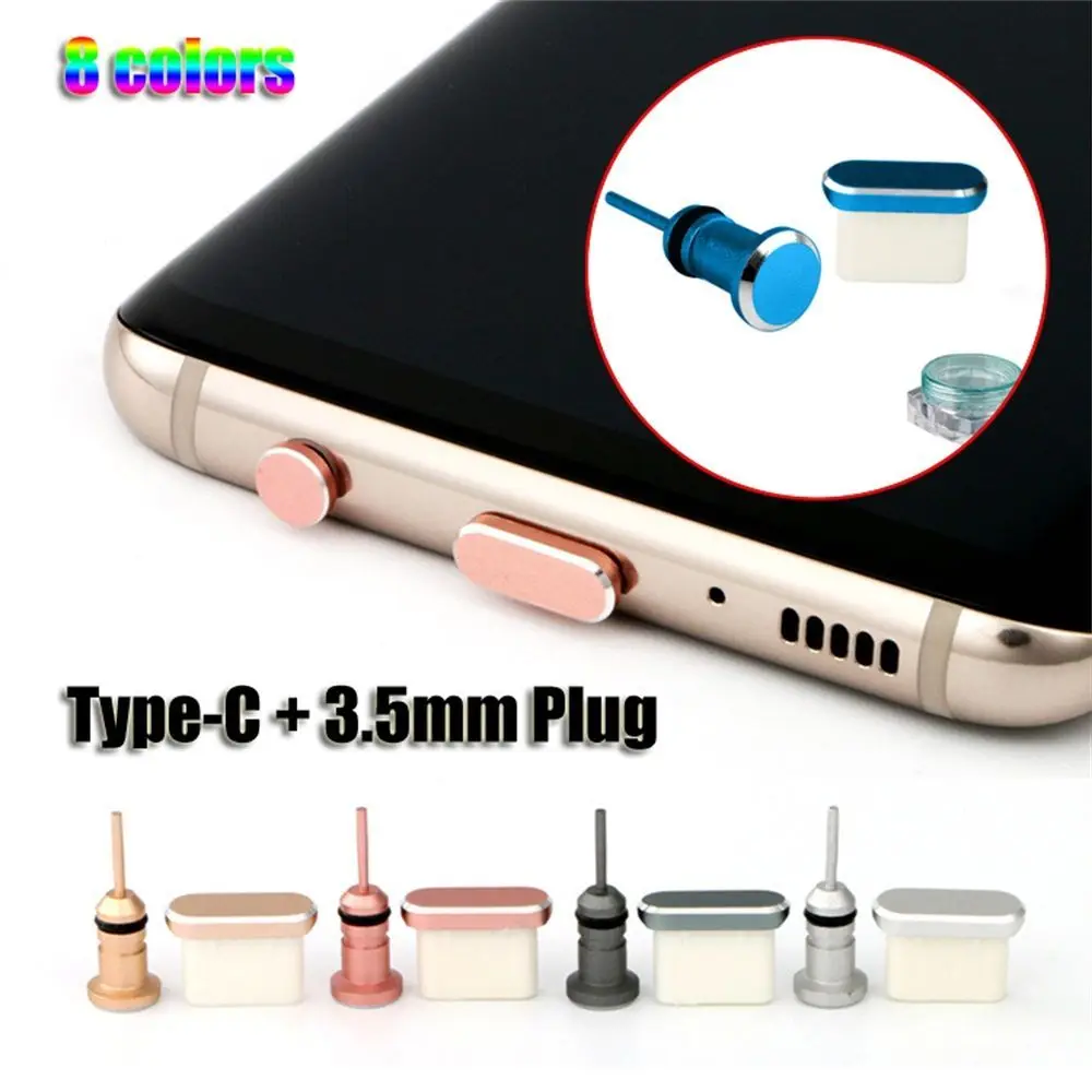 2Pcs/set Metal Type-C Charging Port Anti-Dust 3.5mm Earphone Jack Dust Plug For Samsung Huawei Xiaomi Smart Phone Accessories - Image 2